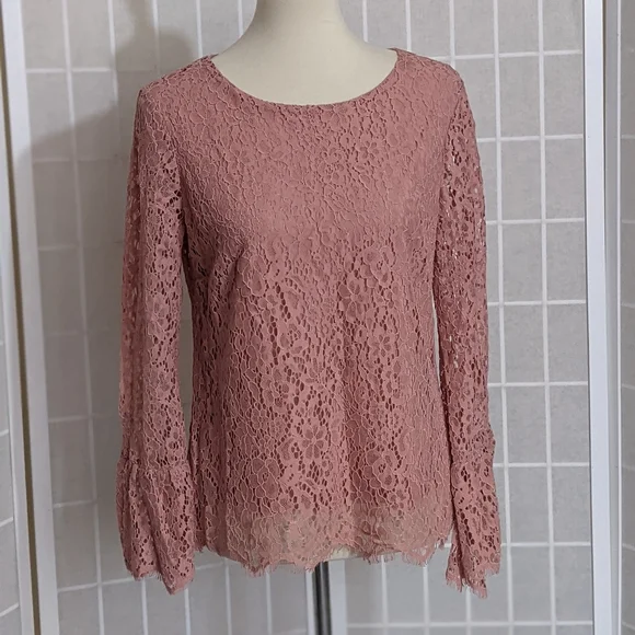 Adrienne Vittadini Pink Lace Blouse S New - Picture 1 of 6